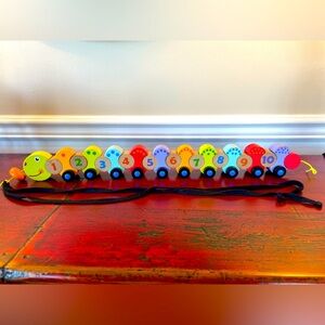 Natural Wood Caterpillar Numbers Pull Along Toy